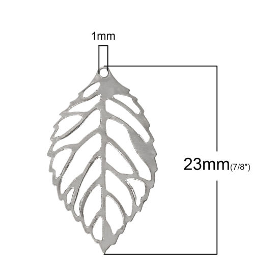 Bild von Charm Anhänger Filigran Stempel Blätter Silberfarben 23mm x 14mm, 200 Stücke