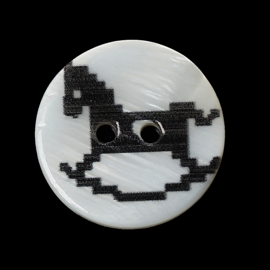 Image de Boutons de Couture 2 Trous en Coquille Naturelle Rond Couleur Naturelle Cheval à Bascule Noir 20mm Dia, 20 Pcs