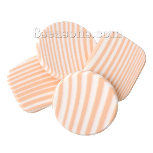 Picture of NBR Sponge Powder Puff Make Up Tools Cosmetic Round Peachy Beige Zebra Stripe Pattern 5.5cm x4.5cm(2 1/8" x1 6/8") 5.5cm(2 1/8") Dia., 2 Sets