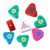 Picture of Clay Beads Heart At Random Flower Pattern About 9mm x 9mm, Hole: Approx 1.5mm-2.2mm, 10 PCs