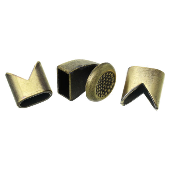 Picture of Hook Clasps Bracelet End Bar With Slider For Leather Bracelet Round (Fits 10mm x 5mm Cord) Antique Bronze 16mm x14mm( 5/8" x 4/8") 13mm x13mm( 4/8" x 4/8"), 2 Sets