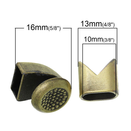 Picture of Hook Clasps Bracelet End Bar With Slider For Leather Bracelet Round (Fits 10mm x 5mm Cord) Antique Bronze 16mm x14mm( 5/8" x 4/8") 13mm x13mm( 4/8" x 4/8"), 2 Sets