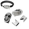 Picture of Hook Clasps Bracelet End Bar With Slider For Leather Bracelet Skull Halloween Antique Silver Color (Fits 10mm x 5mm Cord,Can Hold ss5 Rhinestone) 25mm x15mm 13mm x12mm, 2 Sets