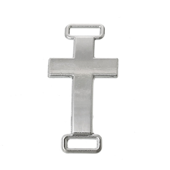 Bild von Zinklegierung Verbinder Kreuz Silberfarbe 38mm x 20mm, 2 Stück