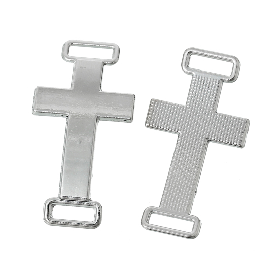 Bild von Zinklegierung Verbinder Kreuz Silberfarbe 38mm x 20mm, 2 Stück