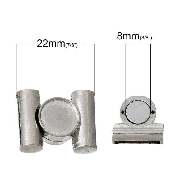 Imagen de Cierre Magnéticos Rectángulo de Tono de Plata Cabochon Ajustes (Apta 10mm Dia, apta 15mm x 3mm Cuerda) 22mm x 17mm, 2 Juegos
