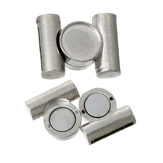 Imagen de Cierre Magnéticos Rectángulo de Tono de Plata Cabochon Ajustes (Apta 10mm Dia, apta 15mm x 3mm Cuerda) 22mm x 17mm, 2 Juegos
