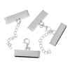 Picture of Necklace Cord End Caps Rectangle Silver Tone With Lobster Claw Clasp And Extender Chain (Fits 30mm x 4mm Cord) 32mm x 14mm, 2 Sets