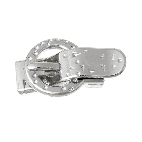 Picture of Zinc Based Alloy Magnetic Clasps Belt Buckle Silver Tone (Can Hold ss4 Rhinestone) 38mm x 22mm, 2 Sets