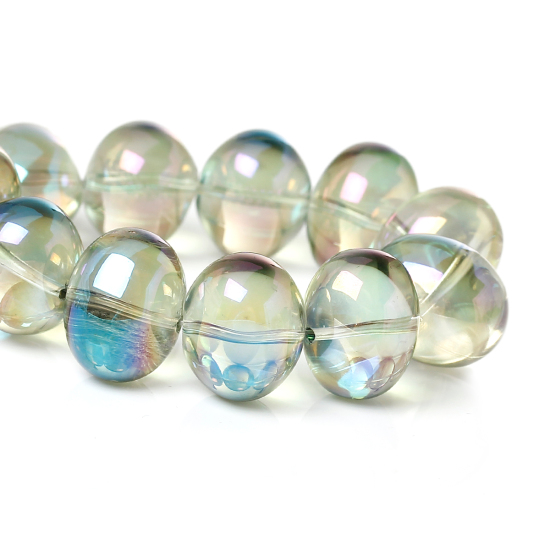 Bild von Glas Perlen Oval Gelbgrün AB Farbe Transparent ca. 16mm x 13mm, Loch: 1.2mm, 10 Stücke