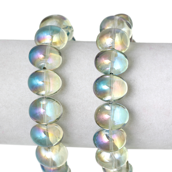 Bild von Glas Perlen Oval Gelbgrün AB Farbe Transparent ca. 16mm x 13mm, Loch: 1.2mm, 10 Stücke