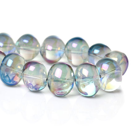 Perles en Verre Forme Ovale Bleu Couleur AB Transparent, 16mm x 13mm, Tailles de Trous: 1.2mm, 10 Pcs