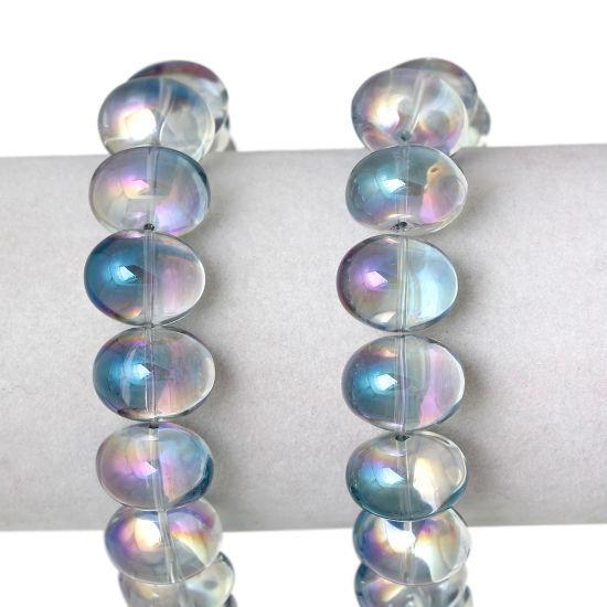 Picture of Glass Loose Beads Oval Blue AB Rainbow Color Aurora Borealis Plated Transparent About 16mm x 13mm, Hole: Approx 1.2mm, 10 PCs