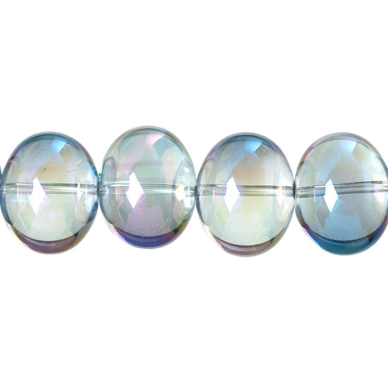 Picture of Glass Loose Beads Oval Blue AB Rainbow Color Aurora Borealis Plated Transparent About 16mm x 13mm, Hole: Approx 1.2mm, 10 PCs