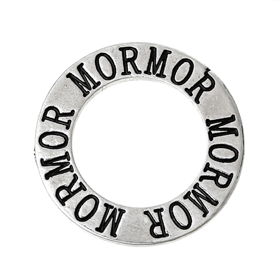 Bild von Zinklegierung Metallringe Kreis Antiksilber Message " Mormor " 24mm D., 20 Stück