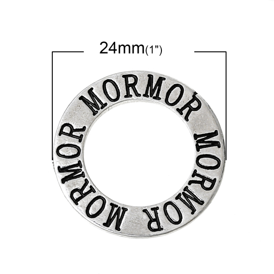 Bild von Zinklegierung Metallringe Kreis Antiksilber Message " Mormor " 24mm D., 20 Stück