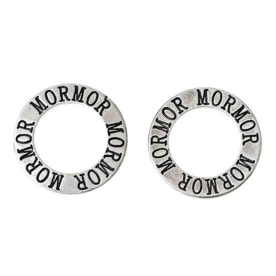 Bild von Zinklegierung Metallringe Kreis Antiksilber Message " Mormor " 24mm D., 20 Stück