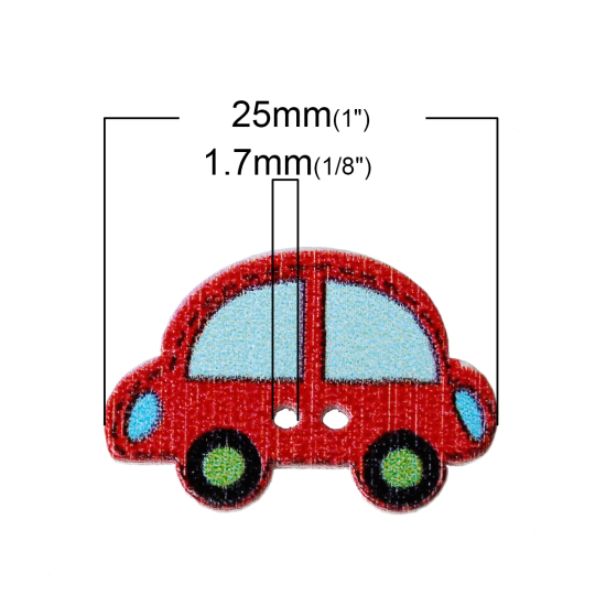 Picture of Wood Sewing Button Scrapbooking Car At Random Mixed 2 Holes 25mm(1") x 17mm( 5/8"), 10 PCs