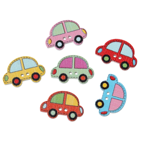 Picture of Wood Sewing Button Scrapbooking Car At Random Mixed 2 Holes 25mm(1") x 17mm( 5/8"), 10 PCs