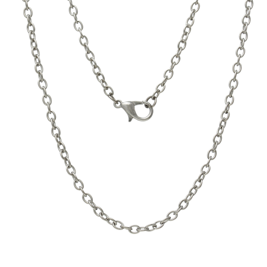 Picture of Iron Based Alloy Cable Chain Necklace Silver Tone 77cm(30 3/8") long, Chain Size: 3.5x2.5mm(1/8"x1/8"), 12 PCs