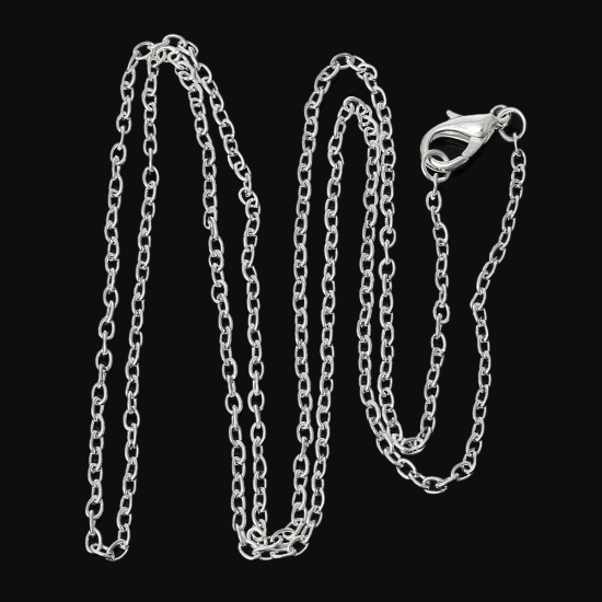 Picture of Iron Based Alloy Cable Chain Necklace Silver Plated 77cm(30 3/8") long, Chain Size: 3x2mm(1/8"x1/8"), 12 PCs