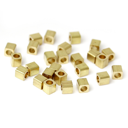 Picture of 500 PCs Brass Square Seed Beads For DIY Jewelry Making Cube Light Gold About 2mm x 2mm, Hole: Approx 1mm