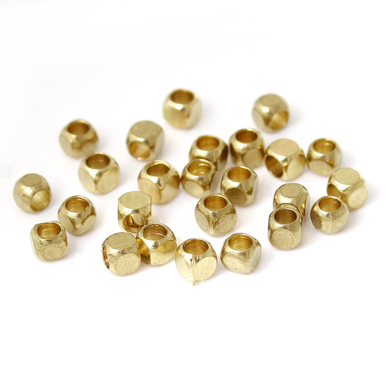 Image de Perles de Rocailles en Cuivre Or Clair carré 2.5mm x 2.5mm, Taille du Trou: 1.0mm, 500 Pcs