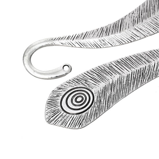 Picture of Bookmarks Findings Feather Antique Silver Color Spiral Pattern 10.5cm x 23.0mm, 10 PCs