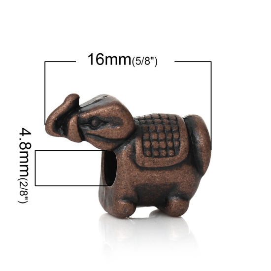 亜鉛合金 ヨーロッパ風 大穴 ビーズ 象 酸化銅 約 16mm x 12mm、 穴：約 4.8mm、 50 個 の画像