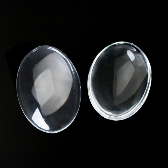 Picture of Transparent Glass Dome Seals Cabochons Oval Flatback Clear 30mm(1 1/8") x 20mm( 6/8"), 4 PCs