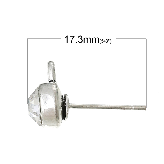 Immagine di Lega di Zinco Orecchini a Perno Tondo Tono Argento Trasparente Sezione 10.5mm x 7mmposta / filo: (0.7mm )， 20 Pz
