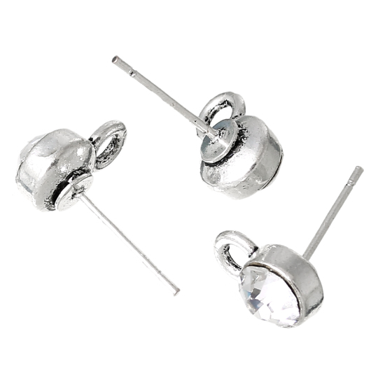 Immagine di Lega di Zinco Orecchini a Perno Tondo Tono Argento Trasparente Sezione 10.5mm x 7mmposta / filo: (0.7mm )， 20 Pz