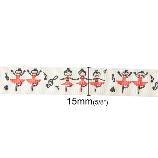 Picture of Cotton Sewing Ribbon Handmade DIY Craft Creamy-White Ballet Girl Musical Note Pattern Self Adhesive 15mm( 5/8"), 1 Roll(Approx 10 Yards/Roll)