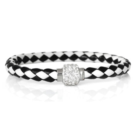 5 PCs Brass Simple Braided Bracelets Black & White Faceted Clear Rhinestone