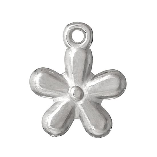 Picture of CCB Plastic Charms Flower Silver Tone 13mm x11mm, 100 PCs