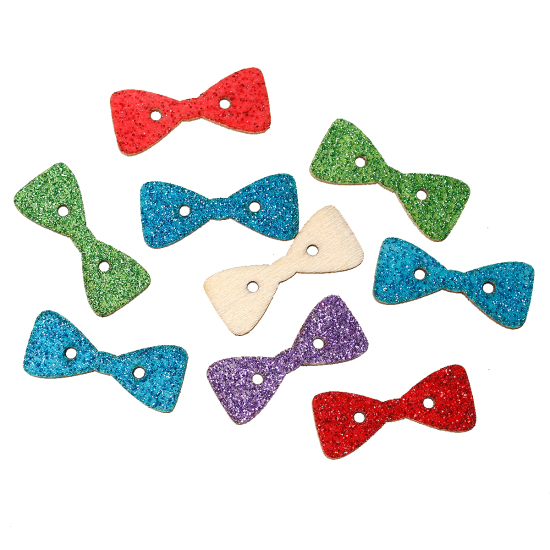 Immagine di Legno Bottone da Cucire ScrapbookBottone Cravatta a Farfalla A Random Due Fori 29mm x 12mm, 20 Pz