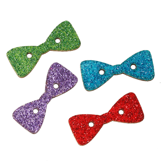 Immagine di Legno Bottone da Cucire ScrapbookBottone Cravatta a Farfalla A Random Due Fori 29mm x 12mm, 20 Pz