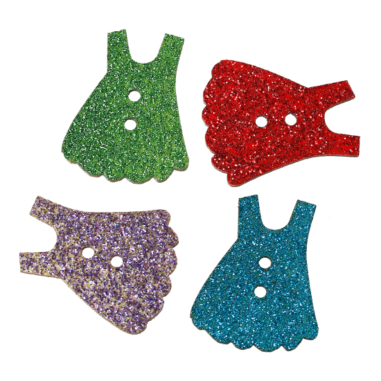 Immagine di Legno Bottone da Cucire ScrapbookBottone Vestito A Random Due Fori 29mm x 24mm, 20 Pz