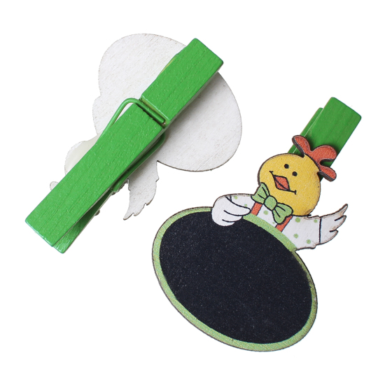 Picture of Natural Wood Photo Paper Clothes Clothespin Clips Note Pegs Duck Green & Black 4.8cm x3.1cm(1 7/8" x1 2/8") - 4.5cm x3.1cm(1 6/8" x1 2/8"), 2 Plates (6 PCs/Plate)