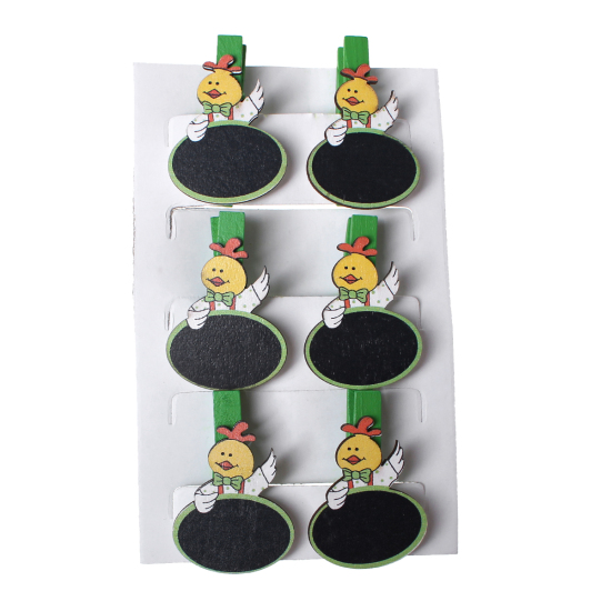 Picture of Natural Wood Photo Paper Clothes Clothespin Clips Note Pegs Duck Green & Black 4.8cm x3.1cm(1 7/8" x1 2/8") - 4.5cm x3.1cm(1 6/8" x1 2/8"), 2 Plates (6 PCs/Plate)