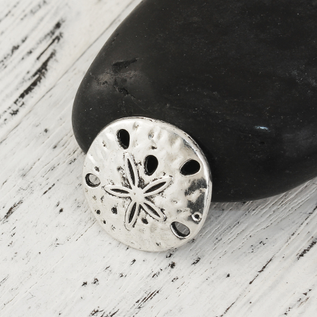 Zinc Based Alloy Hammered Connectors Findings Sand Dollar Antique Silver Color 18mm Dia, 50 PCs