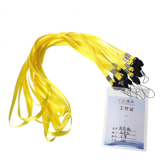 Picture of Terylene Plastic ID Card Neck Strap Lanyard Yellow Approx 49cm(19 2/8") long , 10 PCs