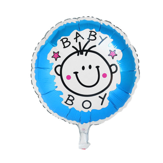 Picture of Aluminium Foil Balloons Baby Shower Decoration Round Blue Baby Pattern  52.5cm x45cm(20 5/8" x17 6/8"), 5 PCs