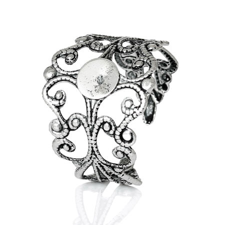 Picture of Brass Adjustable Glue-On Rings Flower Antique Silver Color Hollow (Fits 6mm Dia) 18.7mm( 6/8")(US Size 8.5), 10 PCs