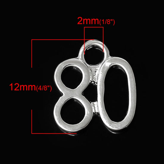 Immagine di Lega di Zinco Charm Ciondoli Numero Argento Placcato " 80 " 12mm x 10mm , 30 Pz