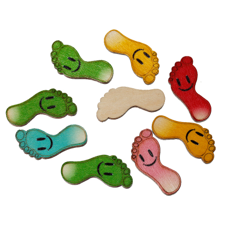 Natural Wood Embellishments Scrapbooking Feet At Random Mixed Smile Pattern 35mm(1 3/8") x 16mm( 5/8") 50 PCs