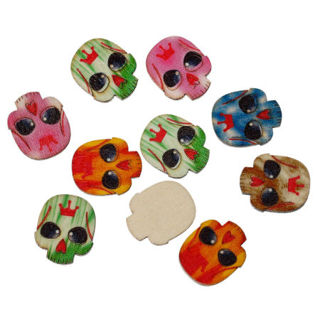 Natural Wood Embellishments Scrapbooking Halloween Skull At Random Mixed 24mm(1") x 20mm( 6/8"), 50 PCs