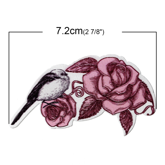 Picture of Natural Wood Cabochons Scrapbooking Embellishments Findings Flower Pink Bird Pattern 7.2cm x 4.2cm , 30 PCs