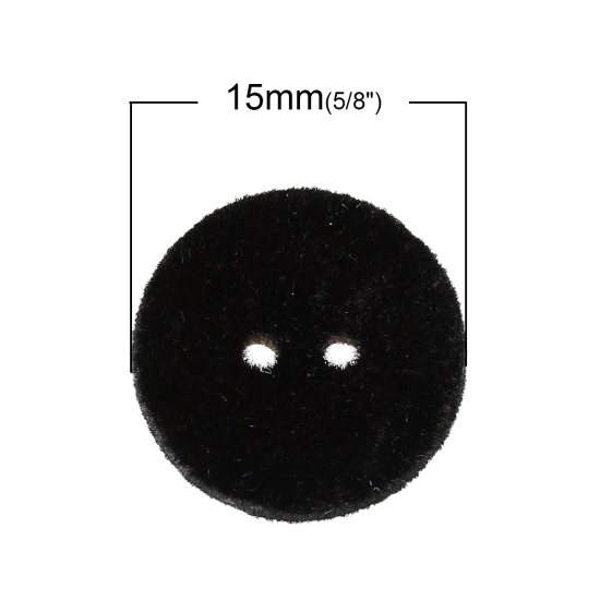 Bild von Natürliches Holz Nähen Knöpfe Scrapbooking Rund Schwarz 2 Löcher 15mm D., 20 Stück