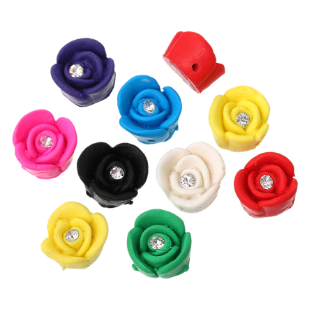 Polymer Clay Beads Flower At Random Mixed About 14mm x 13mm - 12mm x 11mm, Hole: Approx 1.2mm-2.2mm, 3 PCs